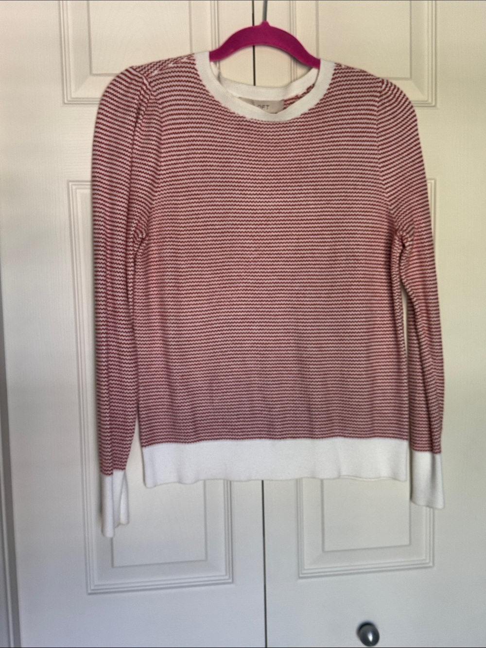 LOFT Red and White Lightweight Striped Crewneck Sweater - perfect for summer